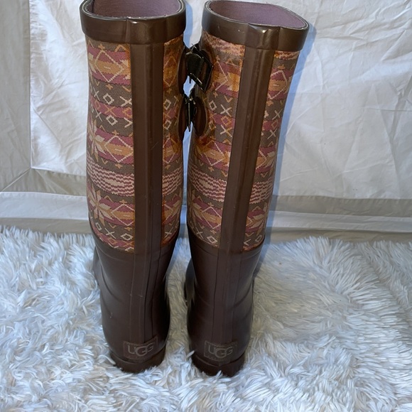 Ugg Sabene Tall Brown Fair Isle Rain Rubber Boots Size 7 - Picture 7 of 8